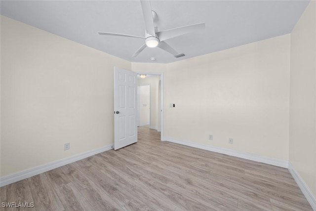 spare room featuring ceiling fan and light hardwood / wood-style floors