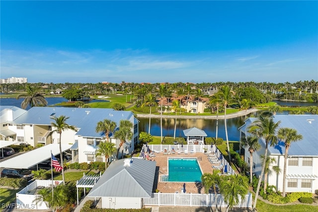 aerial view with a water view