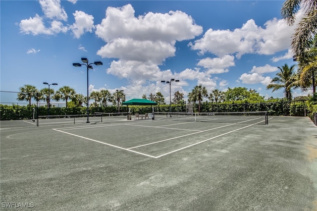 view of tennis court featuring fence