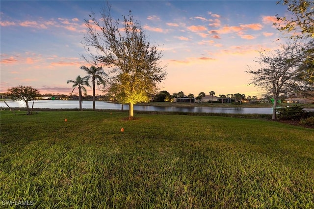 view of yard featuring a water view