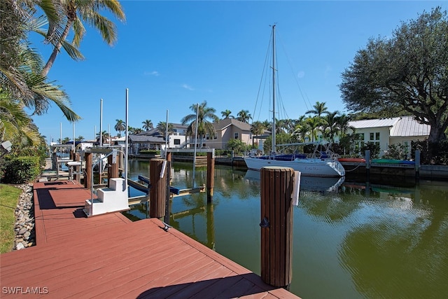 view of dock with a water view