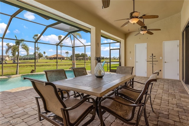 11860 Princess Grace Ct, Cape Coral, FL 33991 - view of patio / terrace with ceiling fan and glass enclosure