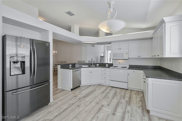 kitchen featuring white cabinetry, sink, stainless steel appliances, and kitchen peninsula