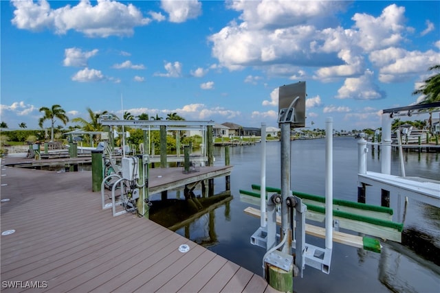 dock area with a water view