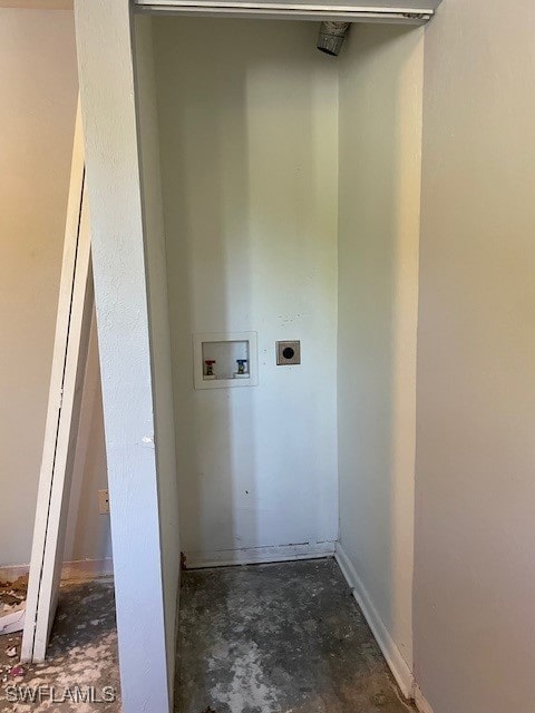 clothes washing area with hookup for a washing machine and hookup for an electric dryer