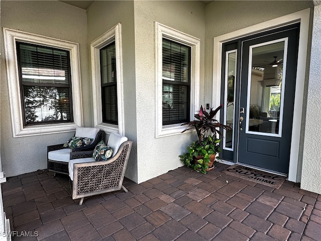 exterior space with stucco siding