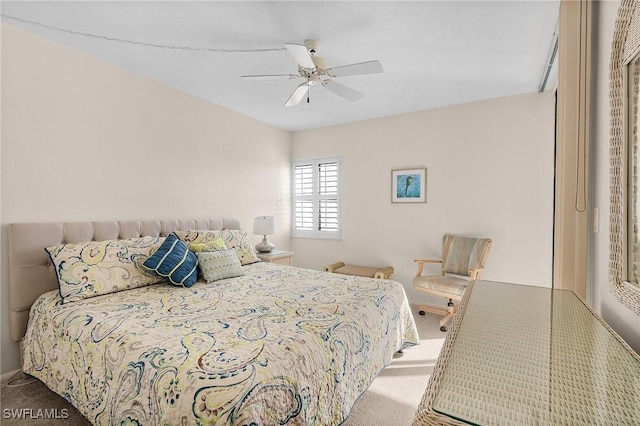 bedroom featuring carpet floors and ceiling fan