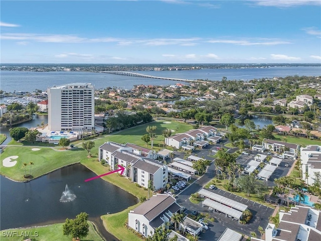 aerial view with a water view