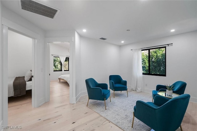 living area featuring light wood-type flooring