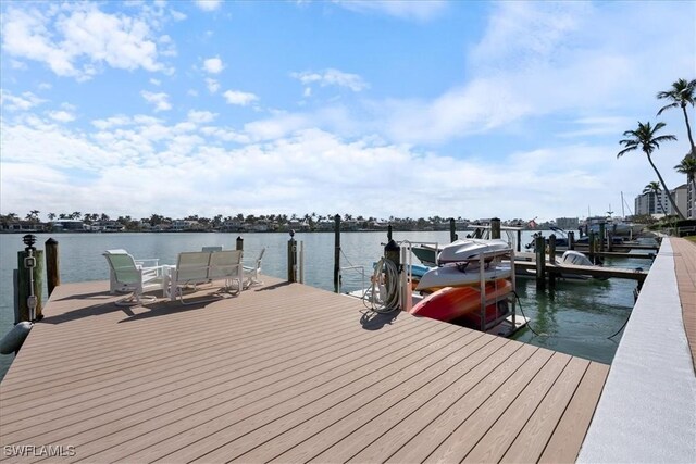 view of dock with a water view