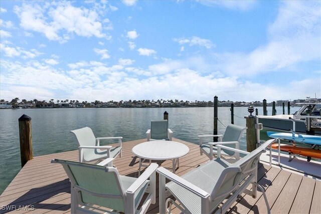 view of dock with a water view