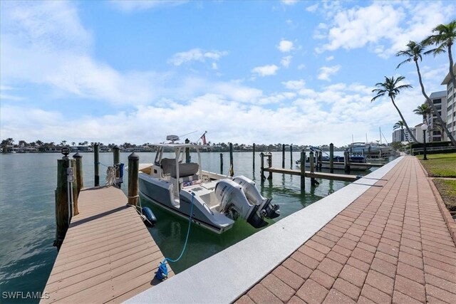 dock area with a water view