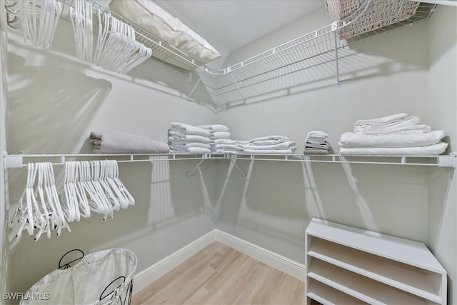 walk in closet with hardwood / wood-style flooring