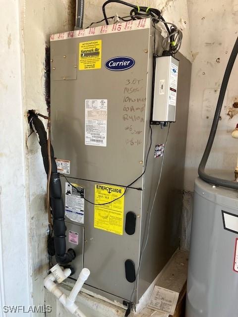 utility room with water heater and heating unit