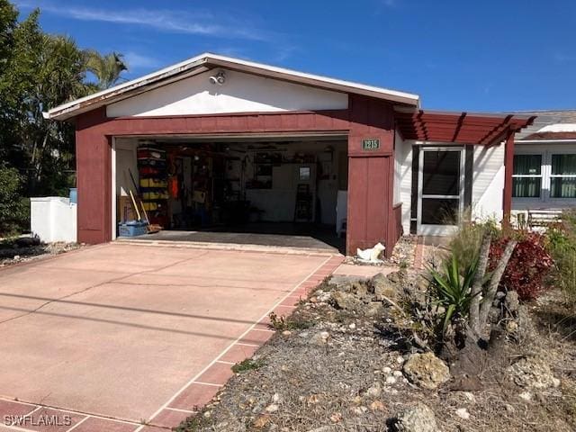 exterior space with a garage