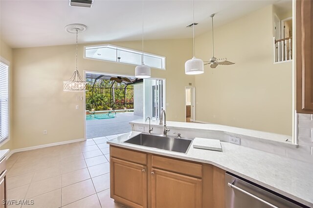kitchen with stainless steel dishwasher, a sink, and a wealth of natural light