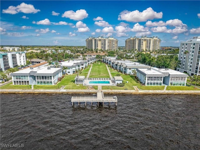 bird's eye view featuring a water view