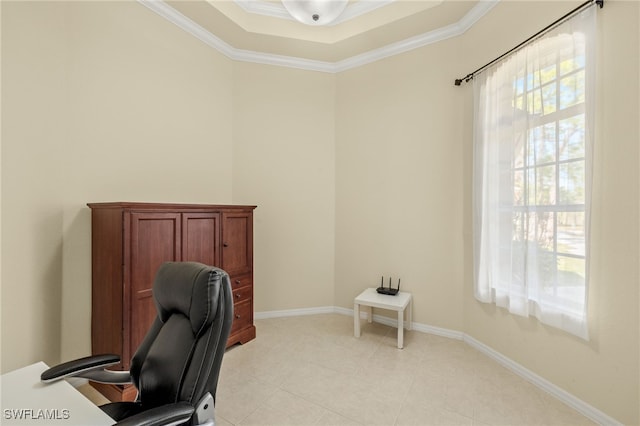 office featuring crown molding and plenty of natural light