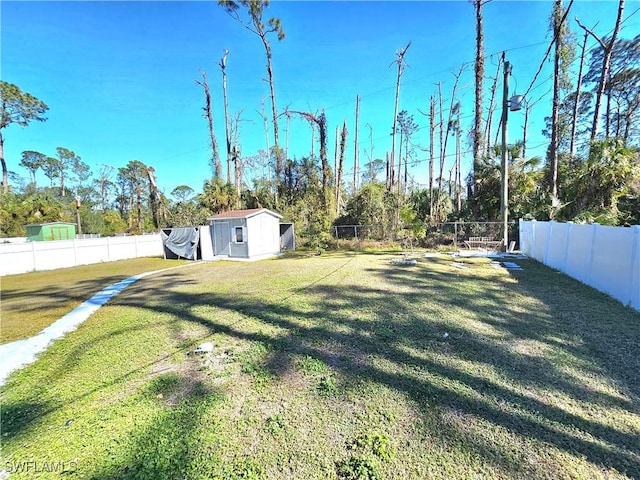 view of yard with a storage unit