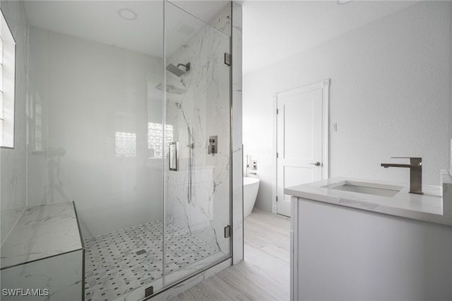 bathroom with vanity and separate shower and tub