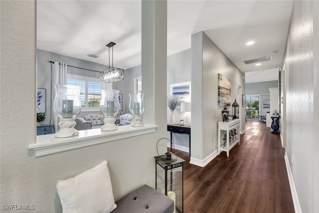 hall with dark hardwood / wood-style flooring and plenty of natural light