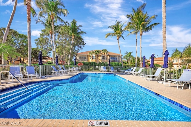 view of swimming pool with a patio