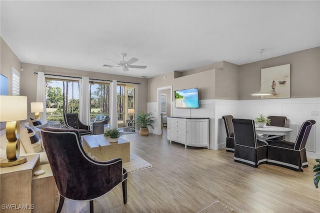 20091 Seagrove St Unit 801, Estero, FL 33928 - living room with ceiling fan and light hardwood / wood-style flooring