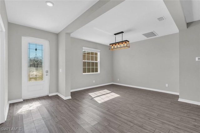 foyer entrance with hardwood / wood-style flooring and a wealth of natural light