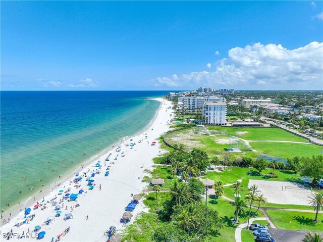 aerial view with a beach view and a water view