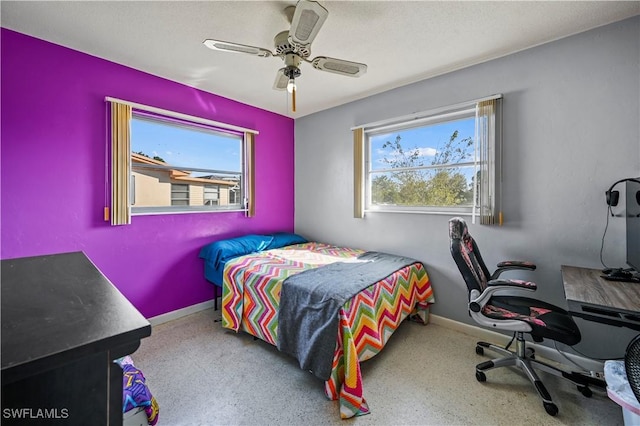 bedroom featuring ceiling fan