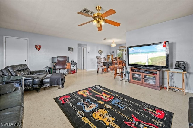 living room featuring ceiling fan