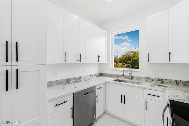 kitchen featuring white cabinetry, sink, and stainless steel dishwasher