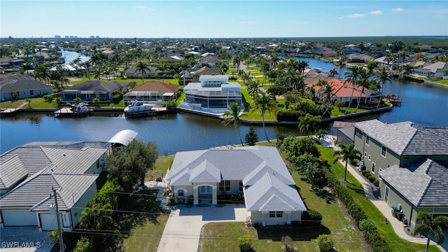 aerial view featuring a water view