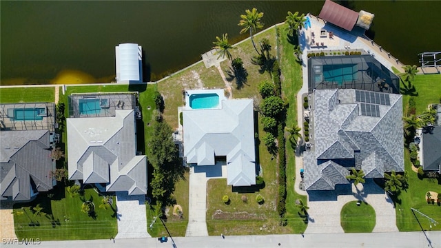 bird's eye view featuring a water view