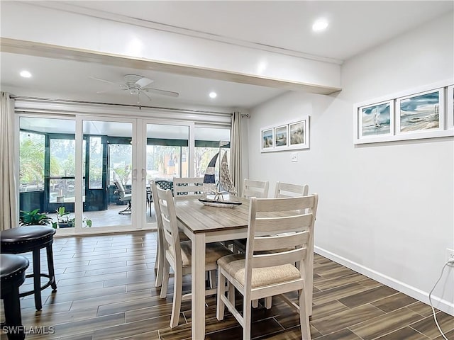 dining space with ceiling fan