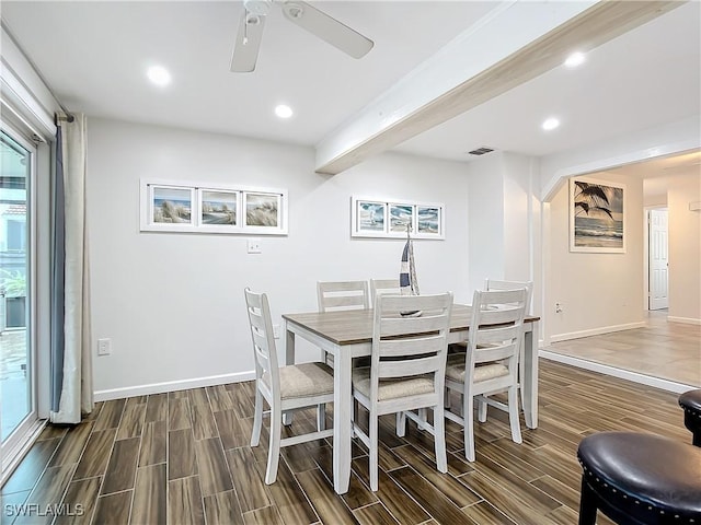 dining space with ceiling fan