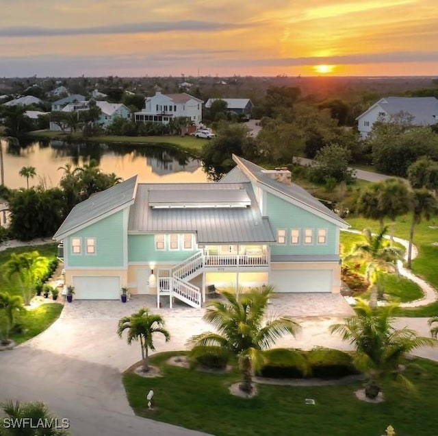 bird's eye view featuring a water view