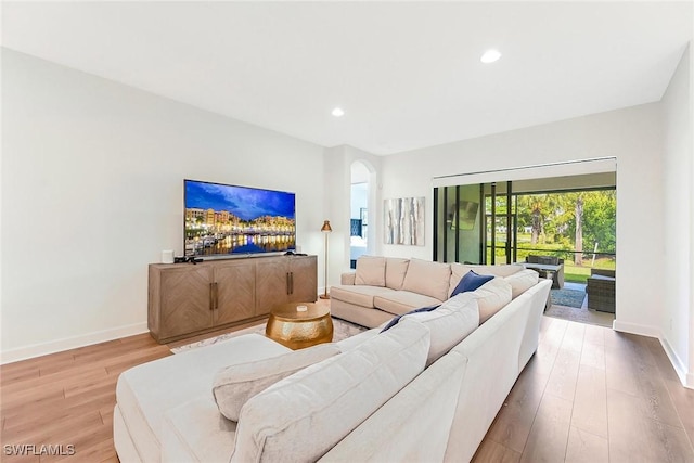 living room with light wood-type flooring