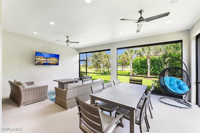 interior space featuring ceiling fan