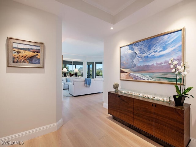 hall featuring light hardwood / wood-style flooring