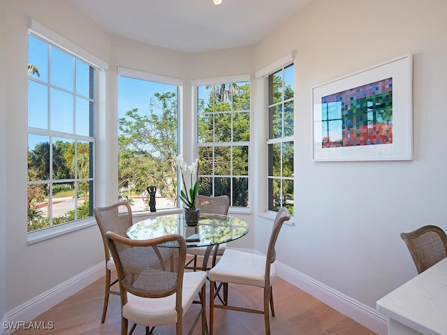 dining space with hardwood / wood-style flooring