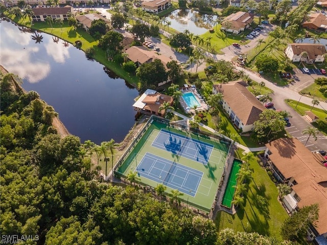 aerial view with a water view