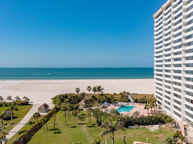 property view of water featuring a view of the beach