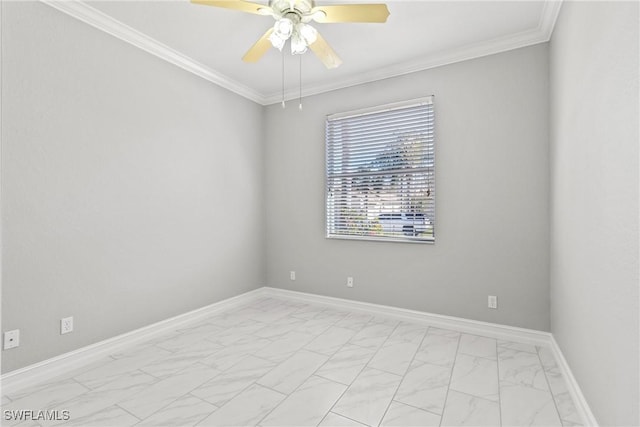 spare room featuring crown molding and ceiling fan