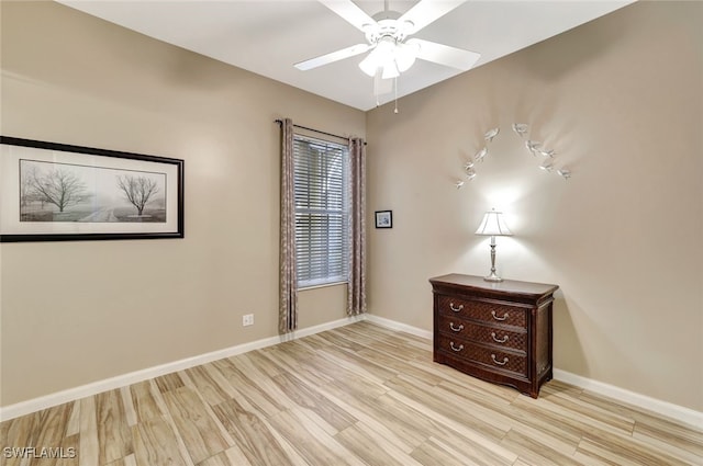 unfurnished bedroom featuring ceiling fan and light hardwood / wood-style flooring