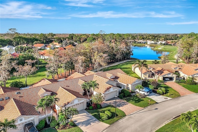 bird's eye view featuring a water view