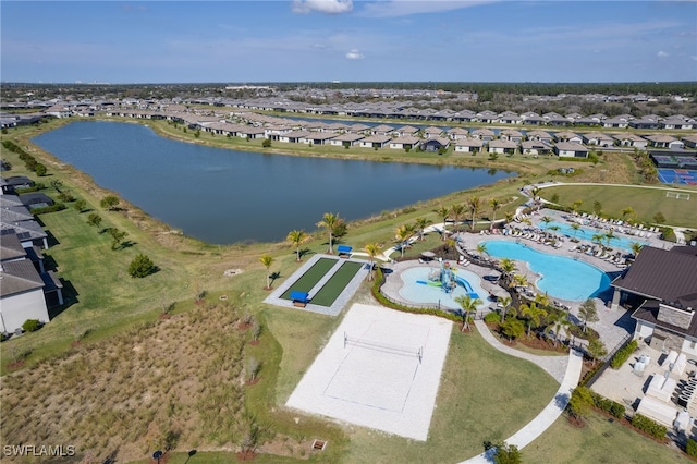 bird's eye view featuring a water view