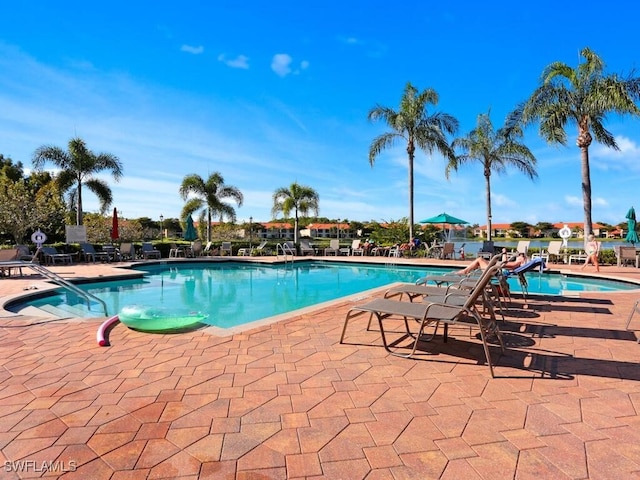 view of swimming pool featuring a patio