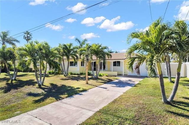 view of front of property featuring a front lawn