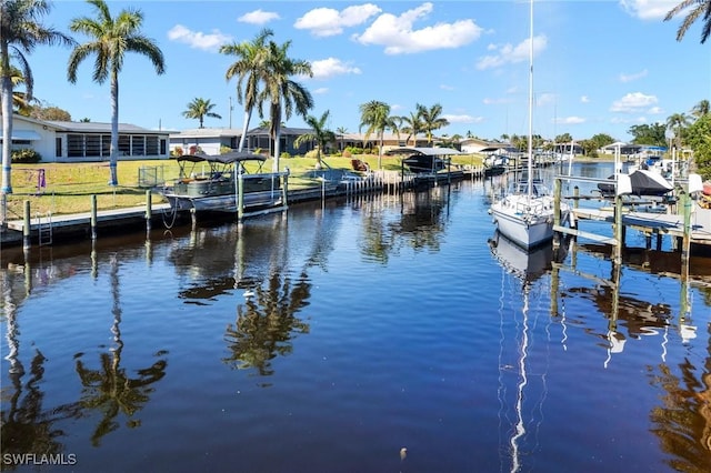 dock area with a water view